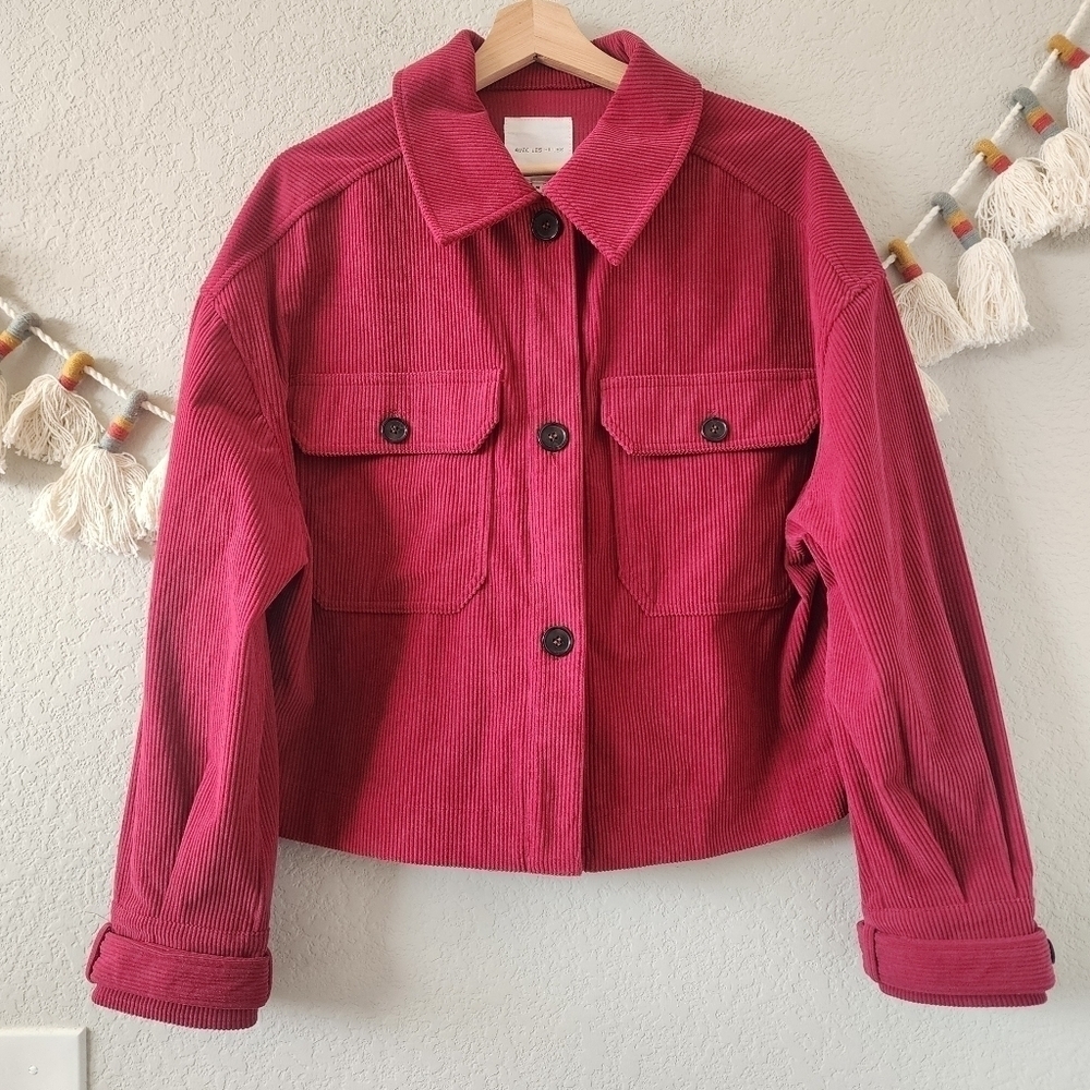 Avec Les Filles Anthropologie Berry Pink Corduroy Button Down Oversize Shacket M